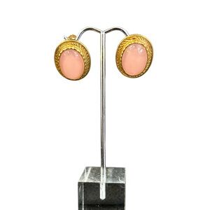 Butler Vintage Fifth Avenue Collection Gold Frame Pink Oval Post Back Earrings